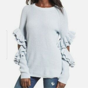 BP Soft Blue Open Elbow Ruffle Sweater